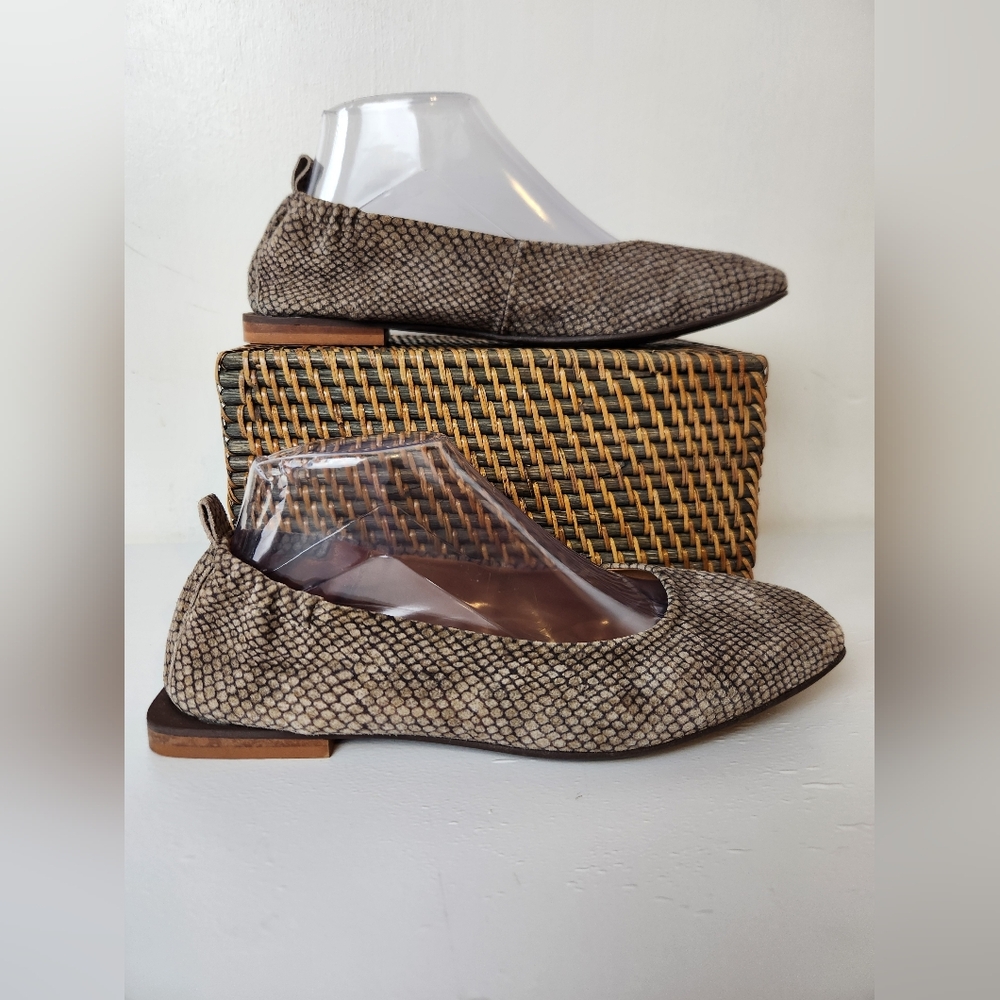 Pedro Anton Snake Print Suede Leather Square Toe Low Heel Ballerina Slip-On Shoe